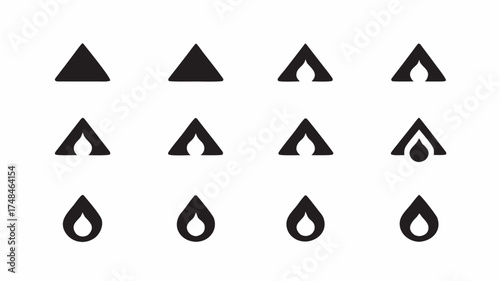 Illustration showing a set of black and white arrows pointing upwards with some having fire inside them | editable eps vectors silhouette