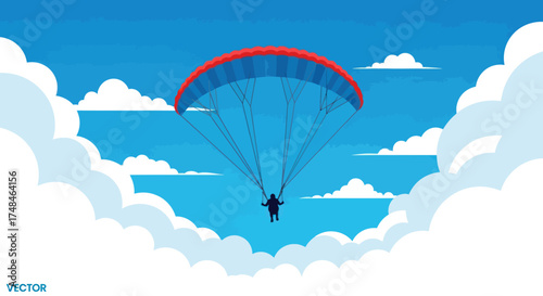 Colorful Paraglider Soaring Through a Bright Blue Sky.