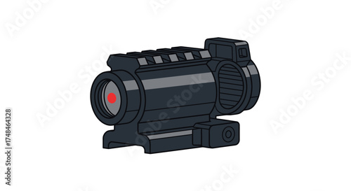 A compact black tactical red dot sight with an illuminated aiming reticle for a firearm.