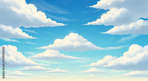 Fluffy White Clouds in a Bright Blue Sky