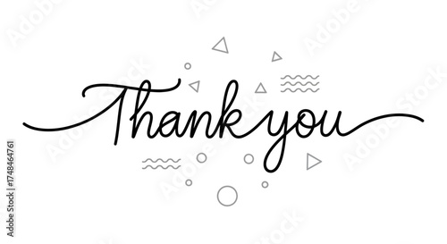 Elegant Thank You calligraphy text with modern abstract geometric decorative elements