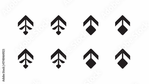 Free Download Collection of twelve black geometric shapes including arrows and tree like shapes arranged in a grid pattern | editable eps vectors silhouette - GFXLoad