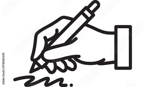 Close-up of a hand holding a pen, creating a signature or drawing on paper, representing creativity and documentation.