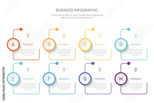 infographic vector illustration with 8 steps, infographic template design. Can be used for process diagrams, presentations, workflows.