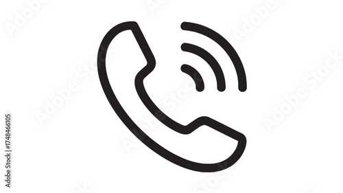 Simple line icon of a classic telephone receiver with sound waves emanating, representing communication and connection.