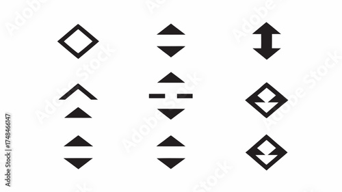 Illustration showing nine different arrow icons with various designs on a white background surface design | editable eps vectors silhouette