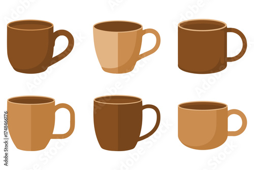 Foto Coffee cup silhouette icon set brown mug illustration on white background