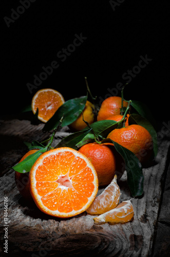 tangerines on a wooden table