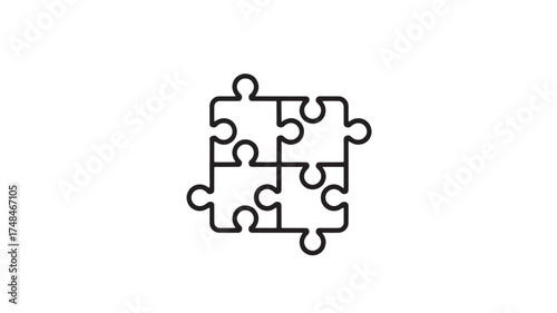 Four interlocking puzzle pieces forming a square, symbolizing connection and problem-solving.