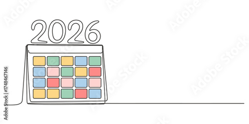 Continuous one line drawing of a 2026 calendar celebrating the new year ahead vector