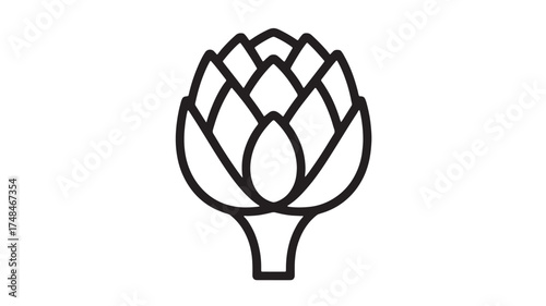 Simple line art illustration of a fresh artichoke on a white background.