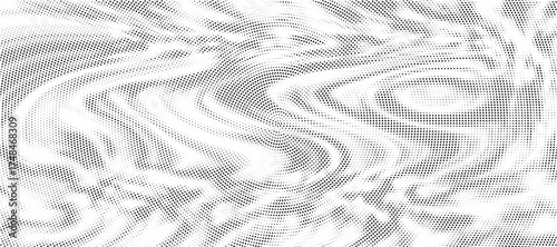 Black halftone concentric circle texture. Rippled repeating sound wave ring wallpaper. Dotted radial gradient background. Vector rasterized backdrop for vibration, epicenter, target, radar signal