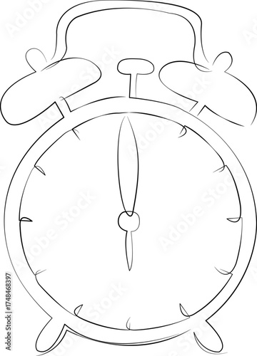 One continuous line drawing on white isolated background. Minimalism linear illustration. alarm, clock, time, bell, morning, timer, hours, reminder, deadline, arousing