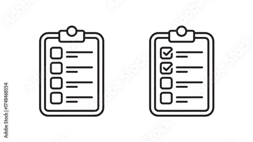 Two clipboards with blank and checked to-do lists, representing planning and completion