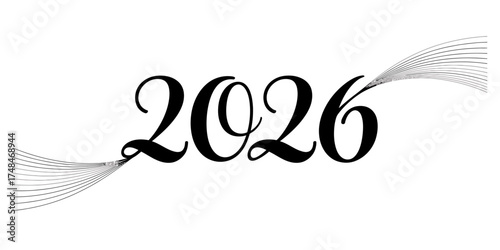 Elegant continuous one line drawing of the year 2026 in calligraphic style vector