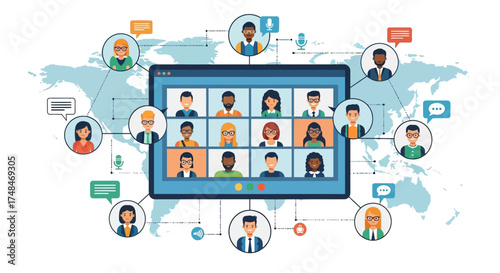 Virtual Meeting with Diverse Participants on a Digital Screen Display