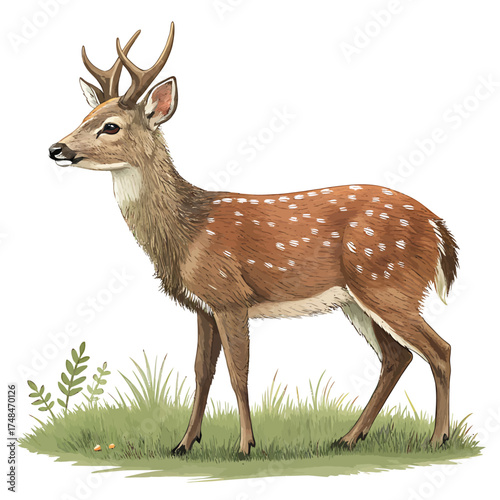 Majestic Sika Deer with Antlers Standing Gracefully in Natural Habitat.