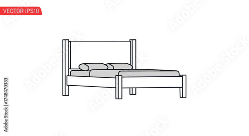Simple Line Art Illustration of a Classic Bed Frame.