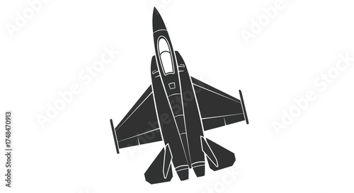 Black and white illustration of a modern fighter jet aircraft.