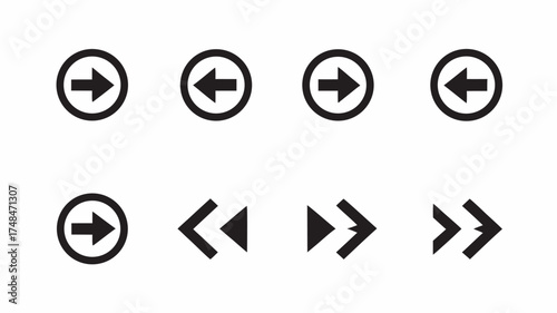 Illustration showing eight different arrow icons pointing in various directions on a white background | editable eps vectors silhouette