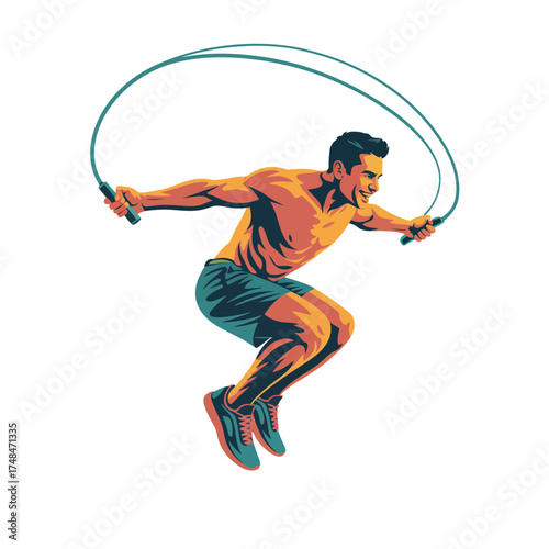 Energetic Man Jumping Rope Doing a Fitness Workout