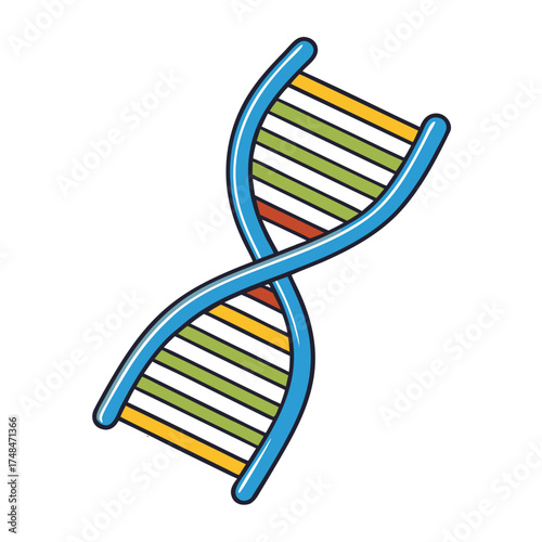 Flat Vector Illustration of DNA Helix on Black Background
