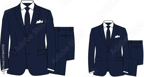 this double-suit illustration is like a mirrored interface—two identical modules, scaled to suggest hierarchy, emphasis, or transformation.
