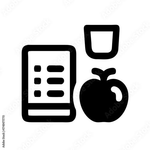 Icon of a healthy meal plan with apple, drink, and list