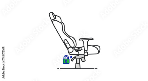 Gaming Chair Outline Illustration with Lock.