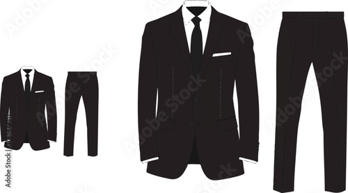 this double-suit illustration feels like a visual metaphor for scale, refinement, and presence—like two modules in your interface, one in preview mode and one fully expanded.