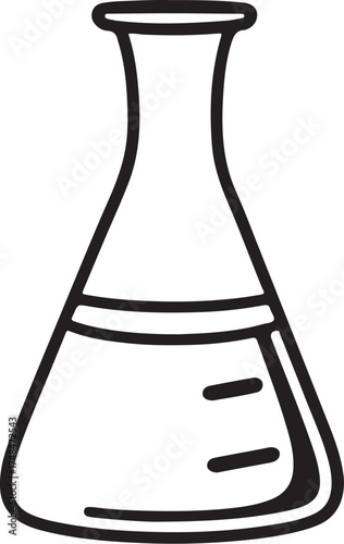 Simple outline icon of an erlenmeyer flask with liquid for scientific use vector Icon