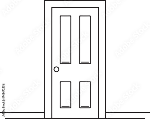 Simple line art four panel interior door frame opening and threshold vector Icon