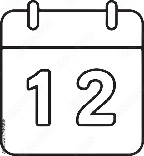 Simple calendar icon with number 12 marking a specific day or date vector Icon