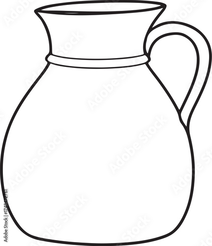 Simple hand drawn line art ceramic pitcher with handle isolated object vector Icon