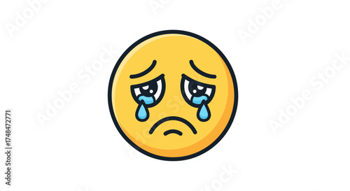 Crying Yellow Emoji with Tears and Sad Expression.