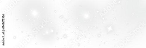 Sparkling white glitter with glowing stars and bubbles on transparent background