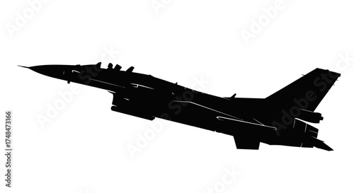 Silhouette of a Modern Jet Fighter Aircraft in Flight.