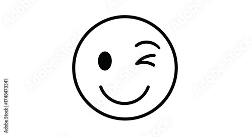 Simple Line Drawing of a Winking Smiley Face Icon.