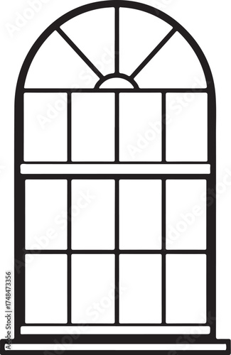 Classic arched georgian window design architectural element outline vector Icon