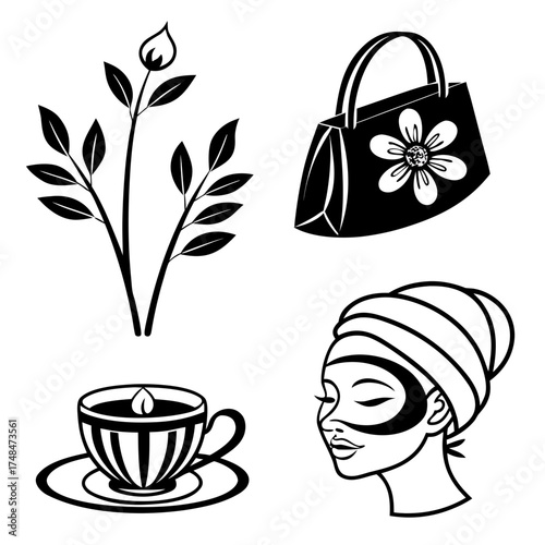 Black silhouette icons of self care spa and relaxation 1