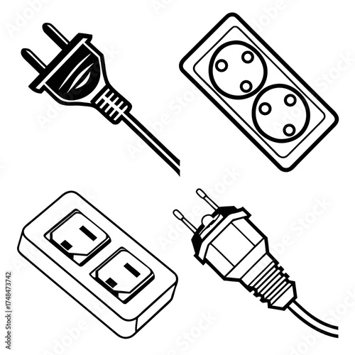 Black silhouette vector power plugs and outlets electrical outlet