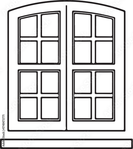 Classic arched window with multiple panes and a sill architectural detail vector Icon