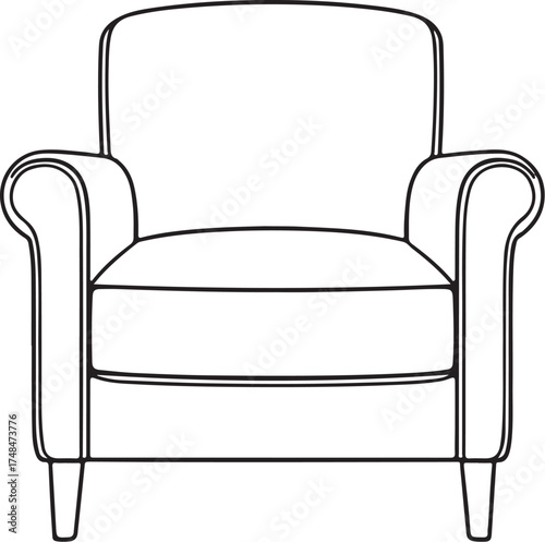 Classic comfortable armchair furniture line drawing isolated on white vector Icon