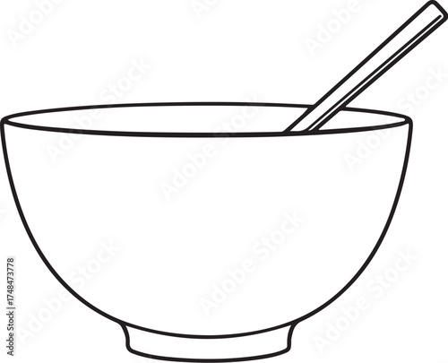 Simple line drawing of a bowl with a spoon ready for a delicious meal vector Icon