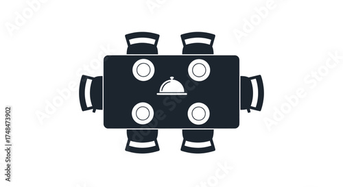 Top-Down View of a Dining Table with Four Chairs and Dishes.