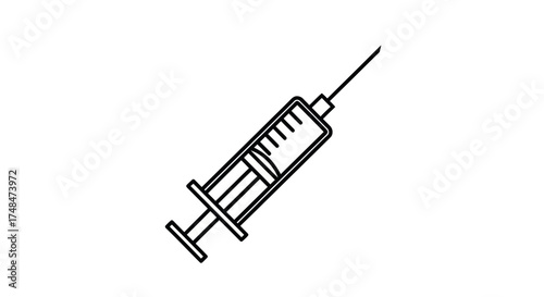 Simple Black and White Medical Syringe Illustration.
