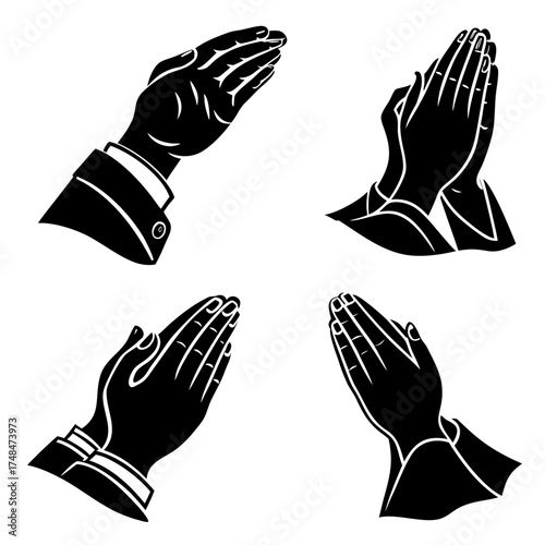 Four black silhouette praying hands vector graphics