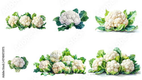 set of cauliflower on watercolor style