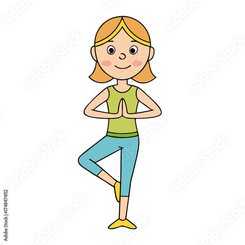 Woman performing tree pose in a yoga studio