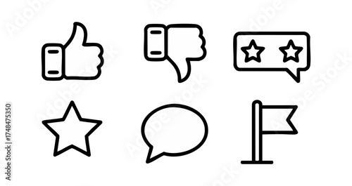 Collection of various outline icons representing feedback, rating, and communication elements.